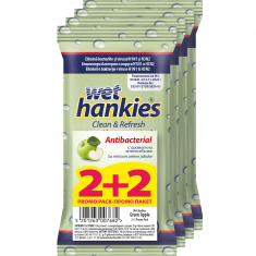 Wet Hankies Зелена ябълка Антибактериални влажни кърпи х15 броя 2+2