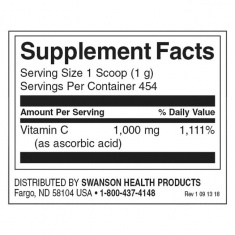 Swanson 100 % Чист Витамин Ц на Прах 454 g