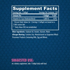 Vitamin D-3 / 1000 IU / 250 Softgels