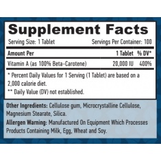 Natural Beta Carotene 20,000 IU / 100 Tabs.