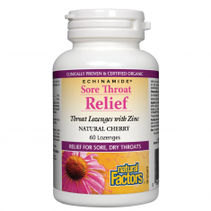 Natural Factors Sore Throat Relief (възпалено гърло) 60 mg х60 таблетки за смучене с Цинк