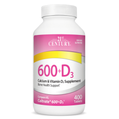 21st Century Calcium 600mg + D3 - Калций + Витамин D3 | 400 tabs