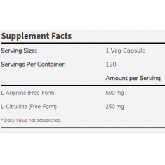 Arginine 500mg & Citrulline 250mg / 120Vcaps.