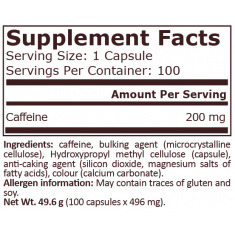 Pure Nutrition - Caffeine 200 Мг - 100 Капсули