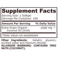 Pure Nutrition - Organic Coconut Oil 1000 Mg - 100 Liquid Capsules