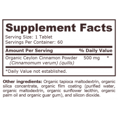 Pure Nutrition - Organic Cinnamon 500 Mg - 60 Tablets