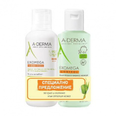 A-Derma Exomega Емолиентен крем 400 ml + Емолиентен почистващ гел 2 в 1 200 ml