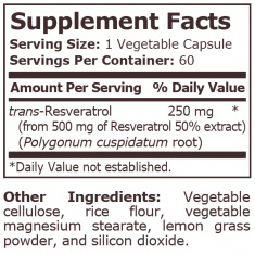 Pure Nutrition - Resveratrol 250 Mg - 60 Veg Capsules