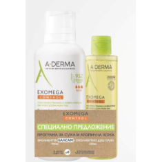 A-Derma Exomega Control Емолиентен балсам 400 ml + Емолиентно душ-олио 200 ml