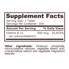 Pure Nutrition - Vitamin B-12 Cyanocobalamin 500 Mcg - 100 Tablets