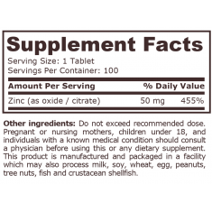 Pure Nutrition - Zinc Complex 50 Mg - 100 Tablets