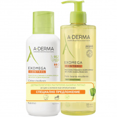 A-Derma Exomega Control Емолиентен крем 400 ml + Емолиентно душ-олио 500 ml