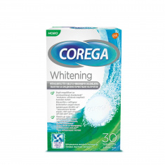 Corega Whitening за ежедневно почистване на протези х30 таблетки