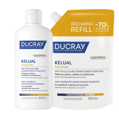 Ducray Kelual Squanorm Хидратиращ третиращ шампоан против сух пърхот 400 ml + пълнител