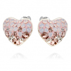 Palladium Сребърни обеци с кристали от Swarovski SO120-pink heart
