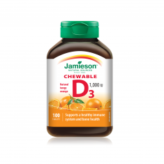 Jamieson Натурален витамин D3 с вкус на портокал 1000UI х100 дъвчащи таблетки