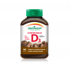 Jamieson Натурален витамин D3 с вкус на шоколад 1000UI х100 дъвчащи таблетки
