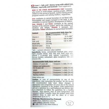 БИЛКОВ ЕЛИКСИР с Желязо + Фолиева киселина – Medex (150 мл)