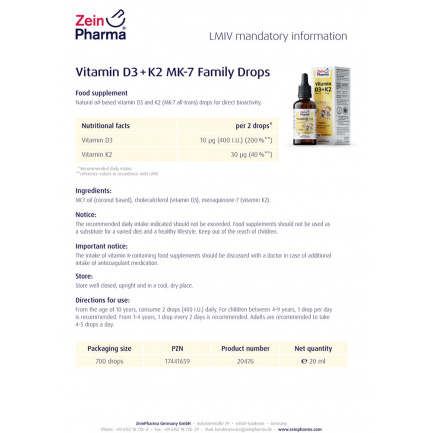 Витамини К2+Д3 Капки / Vitamin MK-7 – ZeinPharma (20 мл)