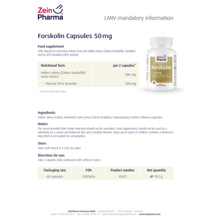 КОЛЕУС ФОРСКОЛИН / FORSKOLIN – ZeinPharma (60 капс)