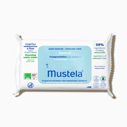Mustela Мокри кърпи с вода 99% натурални съставки без парфюм х60 броя