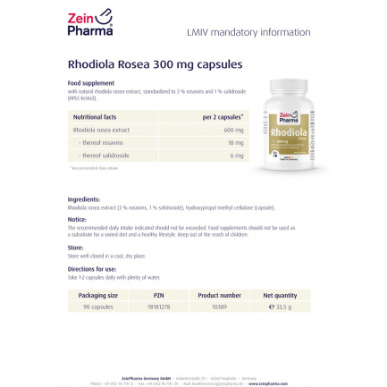 ЗЛАТЕН КОРЕН - РОДИОЛА / RHODIOLA – ZeinPharma (90 капс)