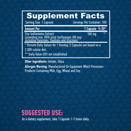 Soy Isoflavones 80% Extract NON-GMO 100mg / 100 Caps