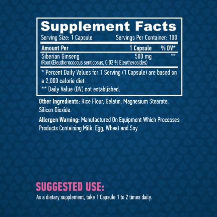 Siberian Ginseng 500mg / 100 Caps