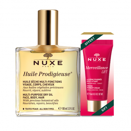 Nuxe Prodigieux Мултифункционално масло 100 ml + Merveillance LIFT Уплътняващ крем с лифтинг ефект 15 ml