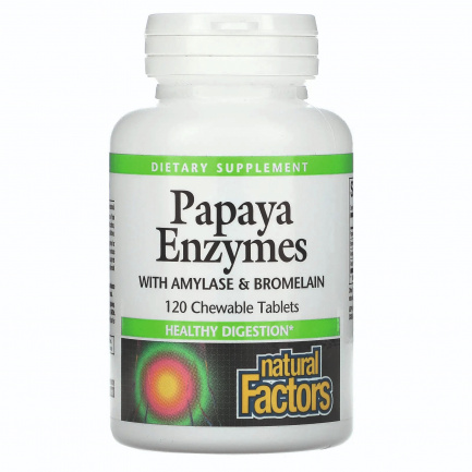 Natural Factors Папая ензими с Амилаза и Бромелаин х120 дъвчащи таблетки