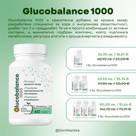 Glucobalance 1000 при инсулинова резистентност, преддиабет и диабет тип 2 х60 капсули - 2 броя