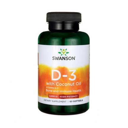 Vitamin D3 with Coconut Oil - High Potency 50mcg. / 60 Soft