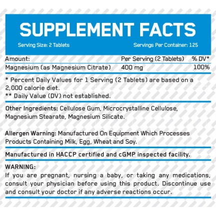 Magnesium Citrate 200mg / 100 Tabs.