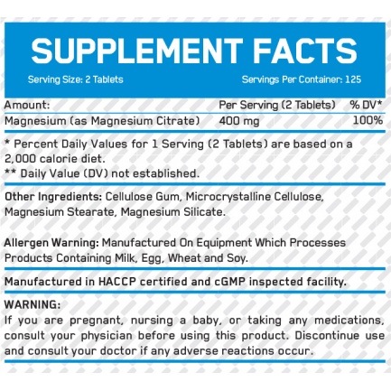 Magnesium Citrate 200mg / 250 Tabs.