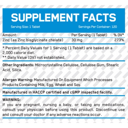 Zinc Bisglycinate 30mg / 120 Tabs