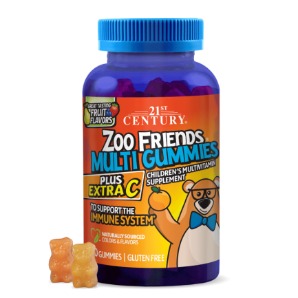 21st Century Zoo Friends Multi Gummies + Extra C - Мултивитамини за Деца | 60 gummies