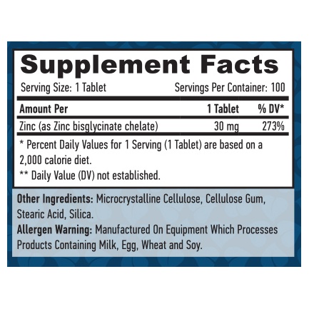 Zinc Bisglycinate 30mg / 100 Tabs