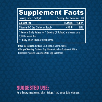 Vitamin D-3 / 400 IU / 100 Softgels