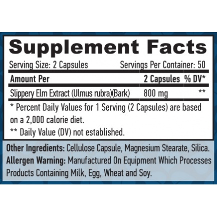 Slippery Elm 400mg. / 100 VCaps.