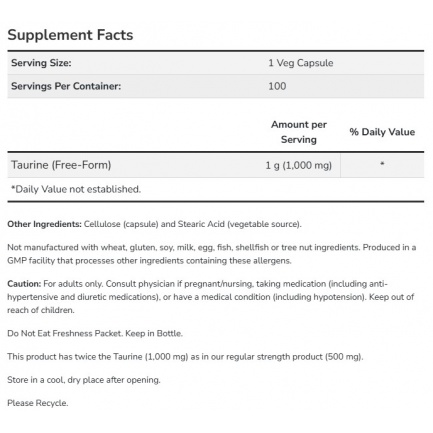 Taurine 1000mg / 250 Vcaps
