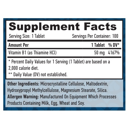 Vitamin B-1 /Thiamine/ 50mg. / 100 tabs.