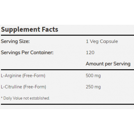 Arginine 500mg & Citrulline 250mg / 120Vcaps.