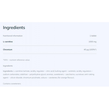 Gold L-carnitine 1000 + Chromium / 20 Effervescent Tabs Orange