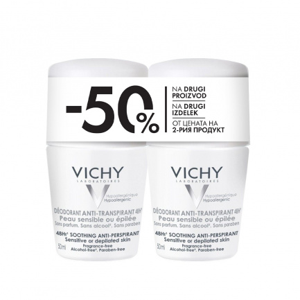 Vichy ПРОМО Рол-он дезодорант 48ч. против изпотяване без парфюм 2 х50 ml