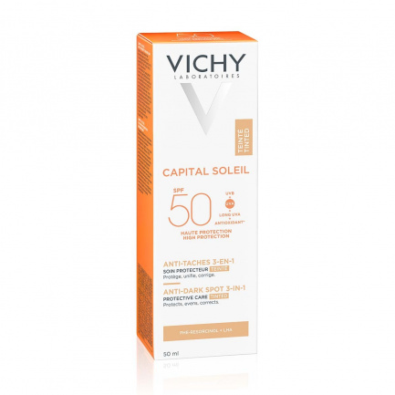 Vichy Capital Soleil SPF50+ Слънцезащитен тониран крем срещу пигментни петна 3-в-1 50 ml