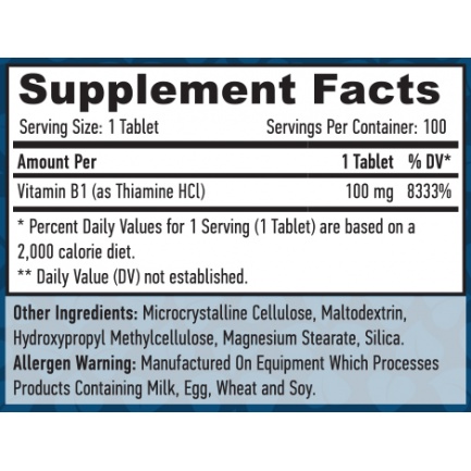 Vitamin B-1 / Thiamine / 100 mg / 100 Tabs