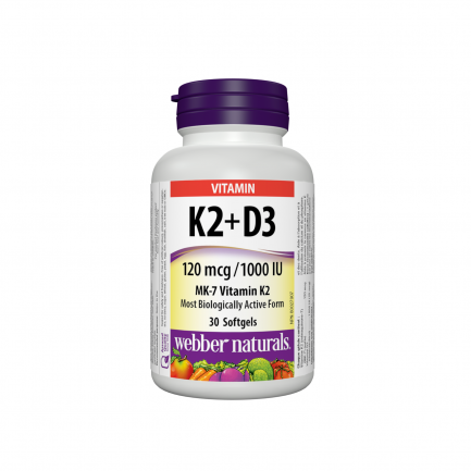 Webber Naturals Витамин К2 120 µg + D3 1000 IU х 30 софтгел капсули