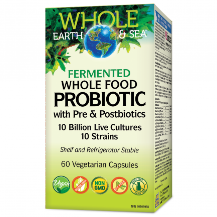Natural Factors Whole earth and sea® Пробиотик + Пребиотици и Постбиотици от ферменирали храни 10 млрд. активни проботици, 10 щама формула х60 V капсули