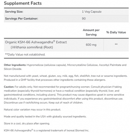 KSM-66 Ashwagandha 600 mg / 90 Vcaps
