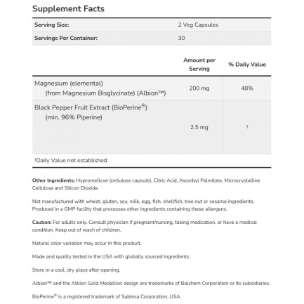 Magnesium Glycinate with BioPerine® / 60 Vcaps